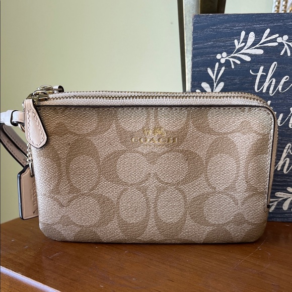 Coach Beige Signature Wristlet - Picture 1 of 7